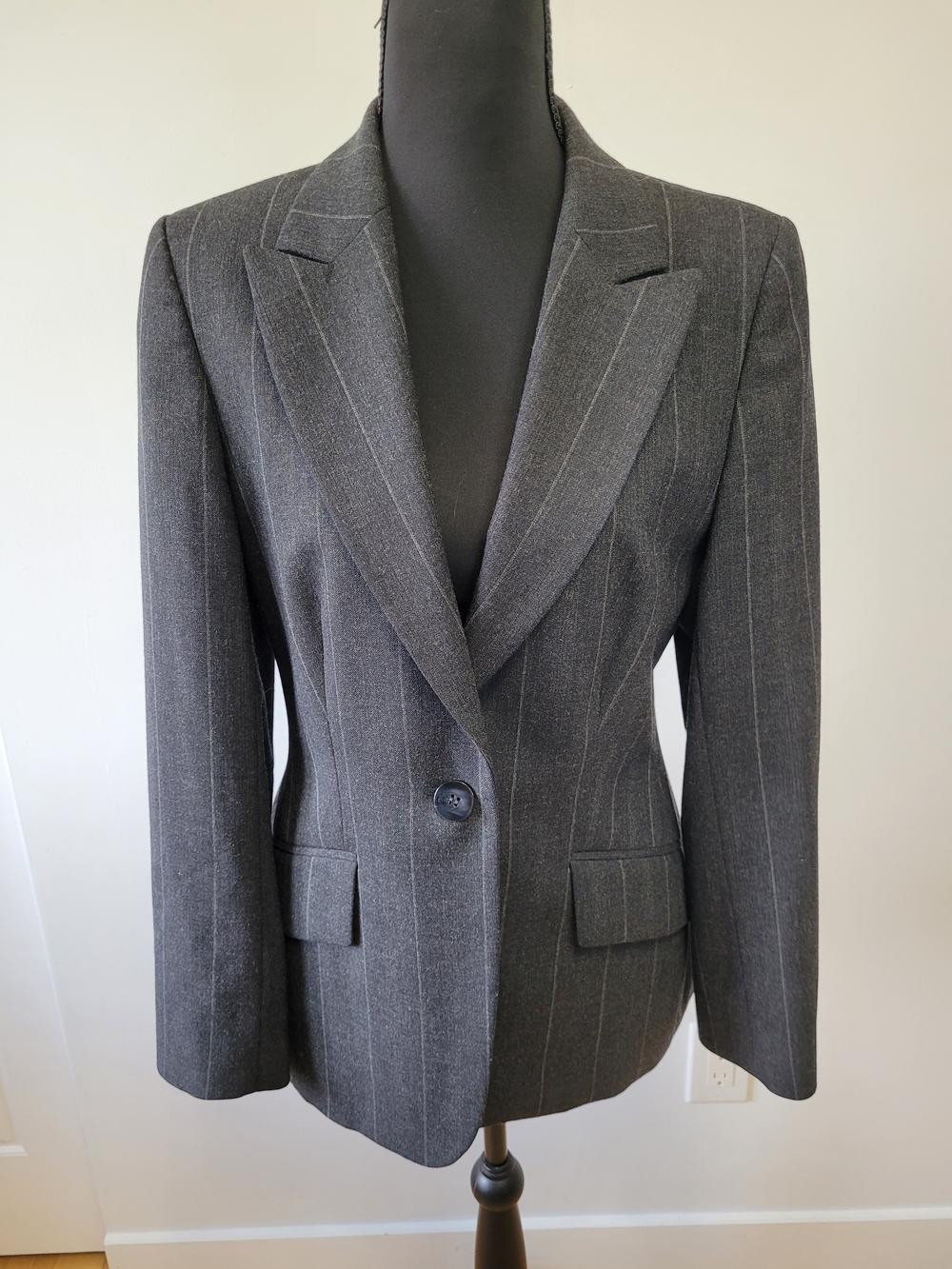 🍂 NEXT Grey Pinstripe Wool Blend Blazer Suit Jacket - Size UK 10 / US 6 - EUC